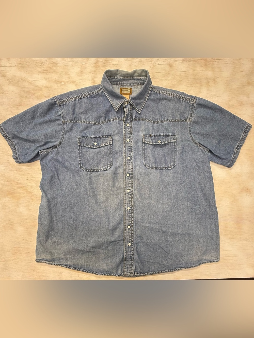 C.E. Schmidt Work Wear Denim Western Pearl Snap Button Down Shirt Men's 2XL